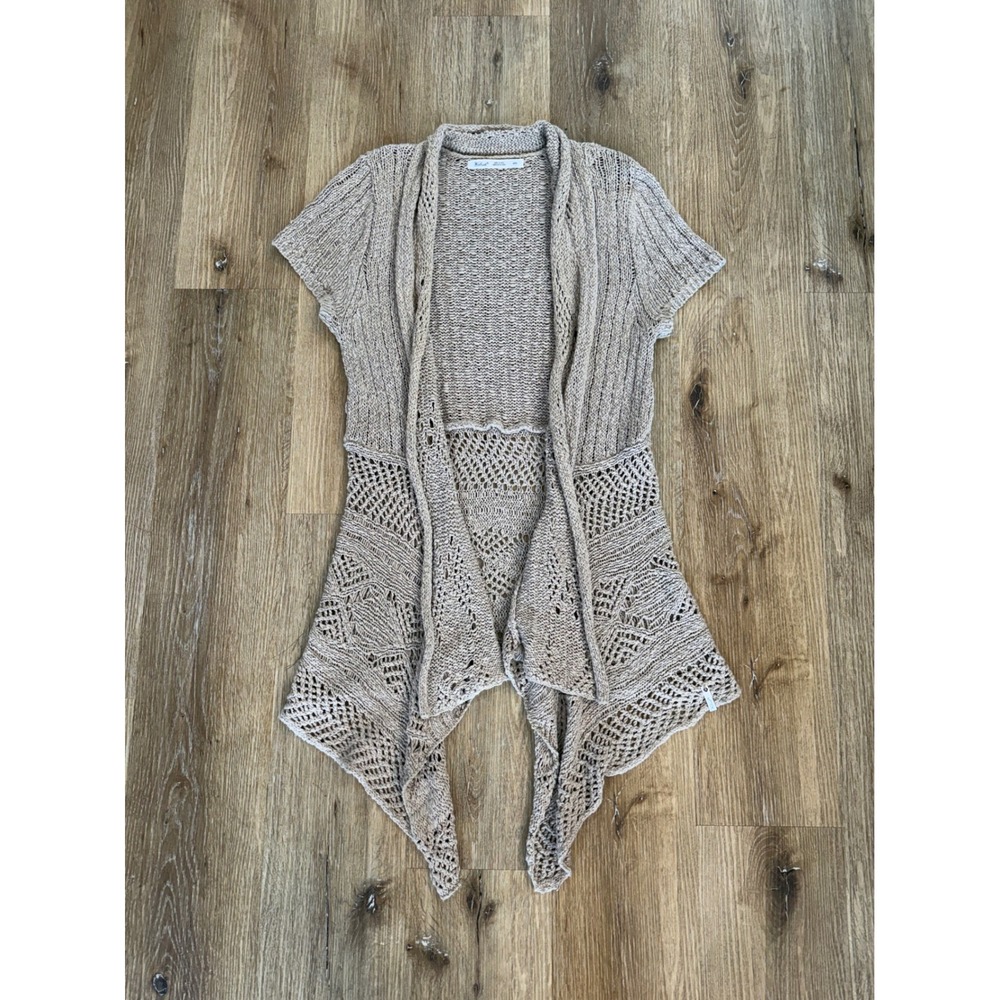 Woolrich Pointelle Knit Open Front Cardigan Women M‎ Dark Stone Boho Cottagecore